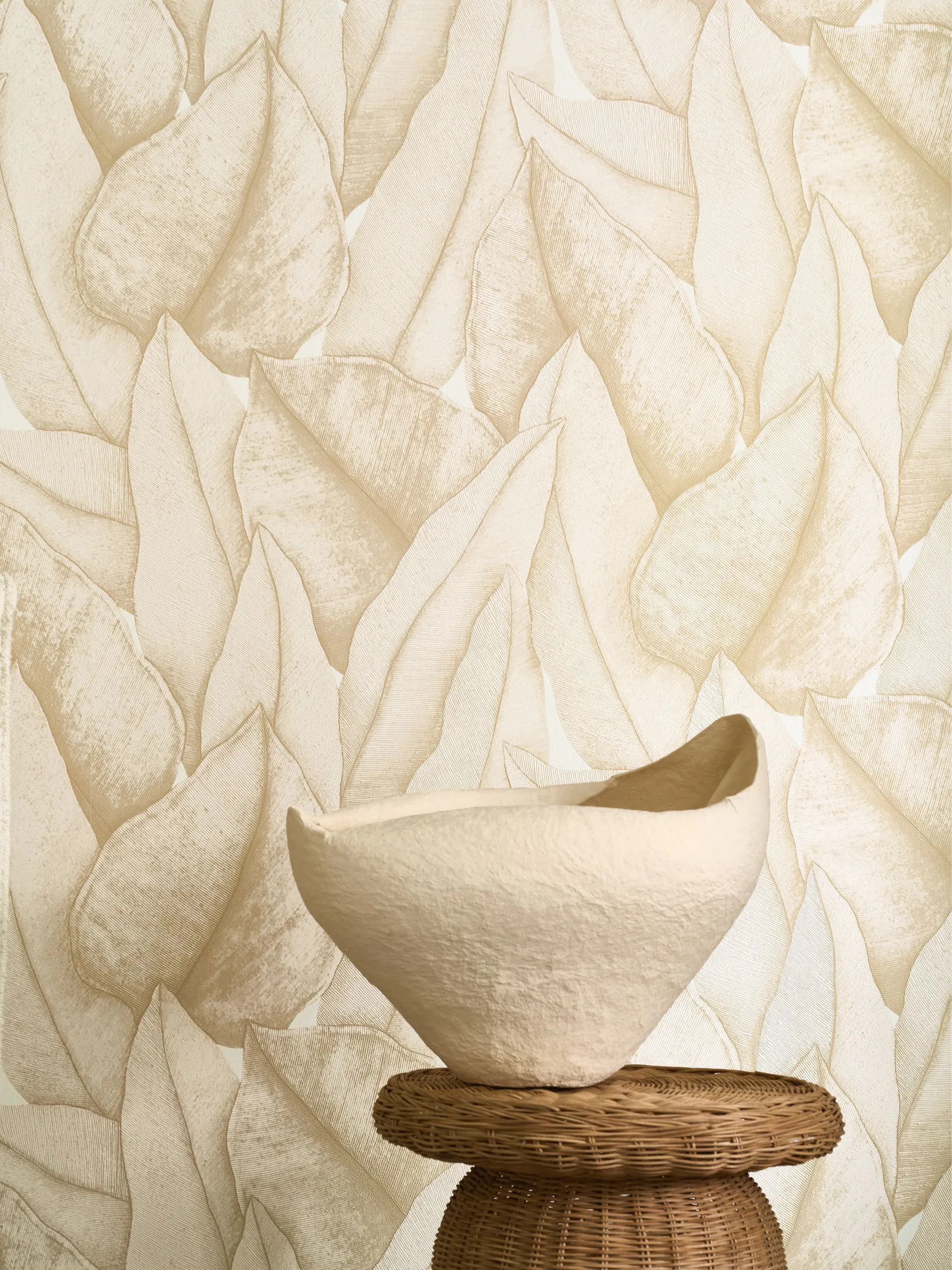 Papier peint à grandes feuilles ivoire