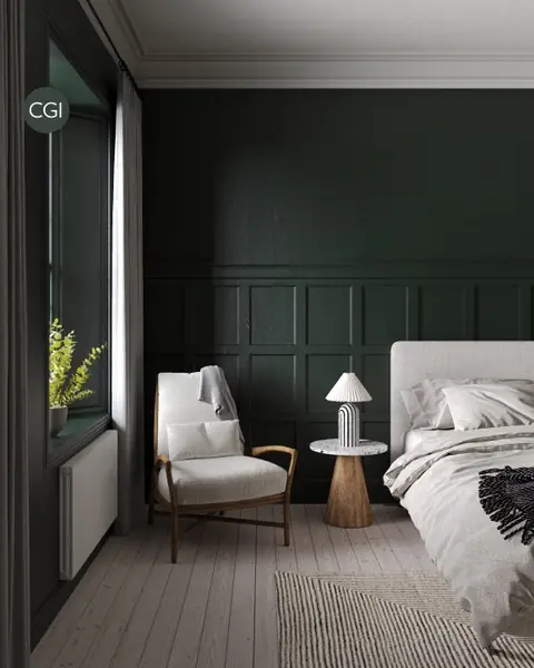 Ambiance peinte en Carriage Green de Farrow & Ball